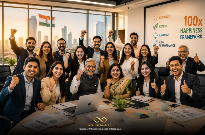 A happier you becomes a happier family. A happier family becomes a happier community. Multiply that across a few million people, and you get a genuinely Happier India. Happier.in